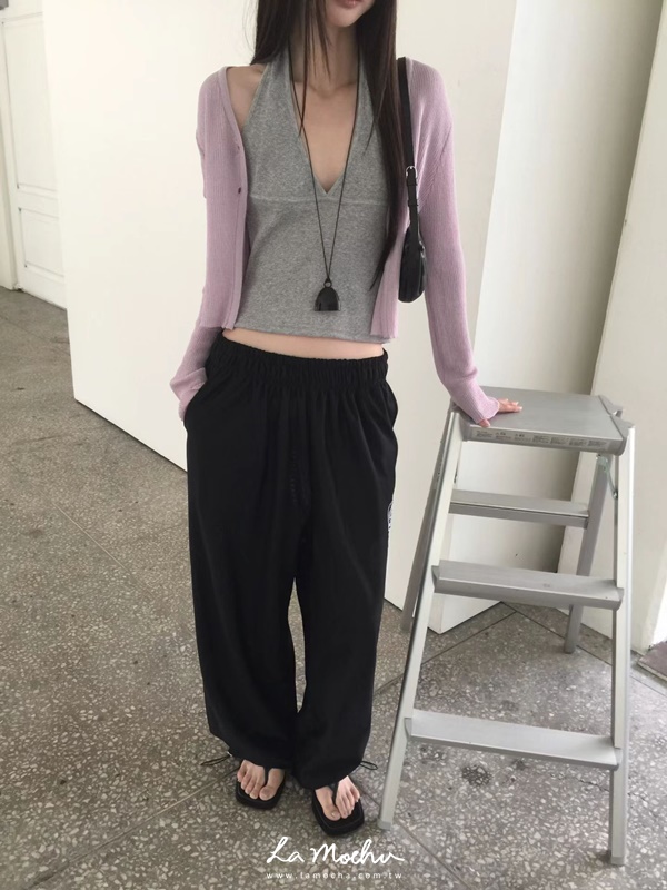 同色扣透紗坑條外套